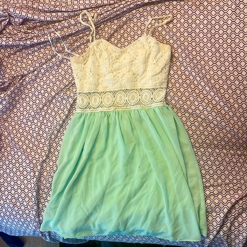 White and turquoise dress